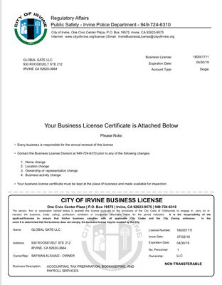irvine business license